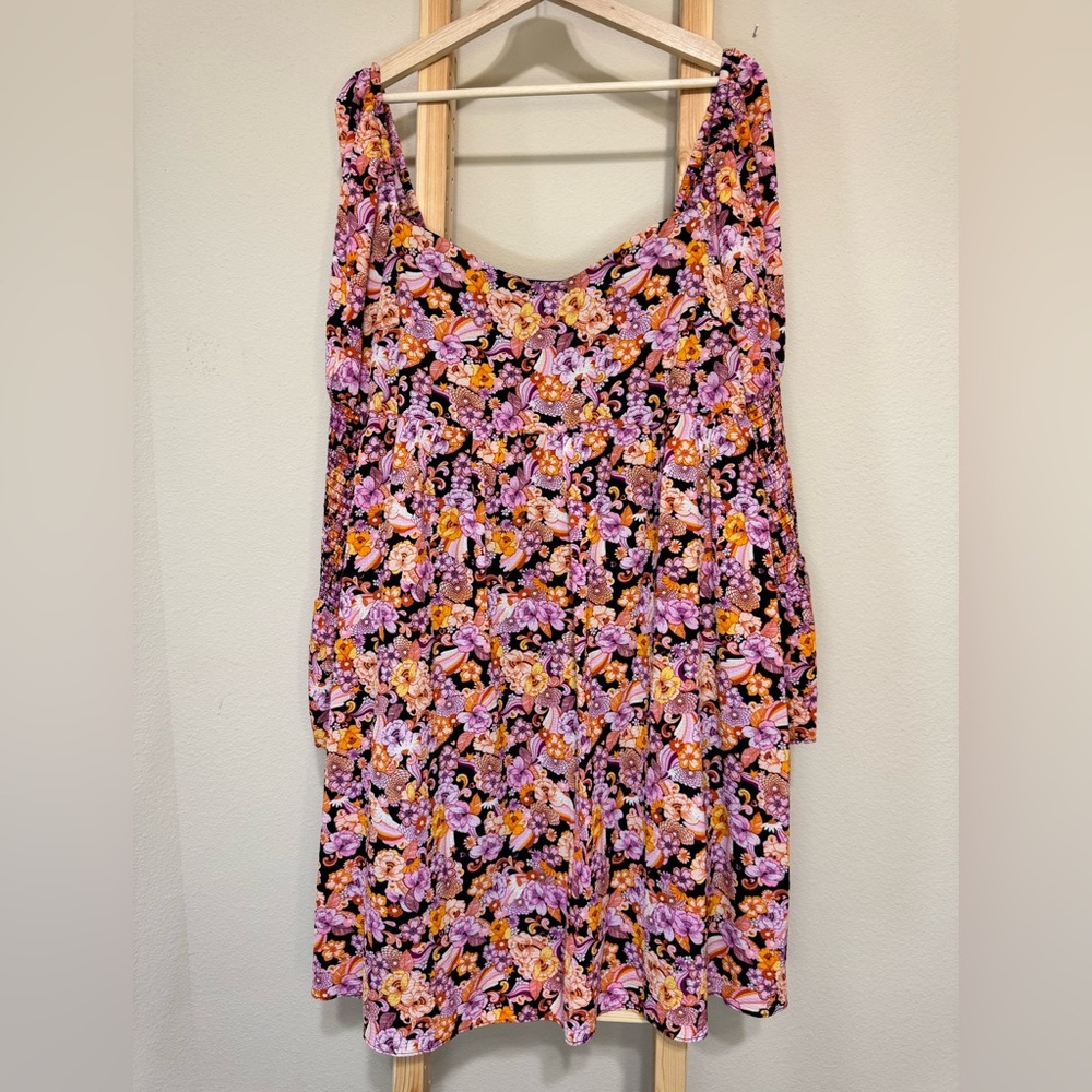 BCBGeneration Floral Long Sleeve Dress in Purple and Orange